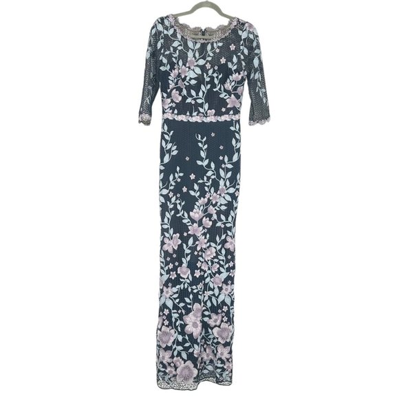 Marchesa Notte Floral Embroidered Guipure Maxi Dress - Picture 3 of 12
